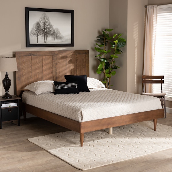 Baxton Studio Nicola Mid-Century Modern Transitional Ash Walnut Finished Wood King Size Platform Bed - 180-11157-9816-ZORO