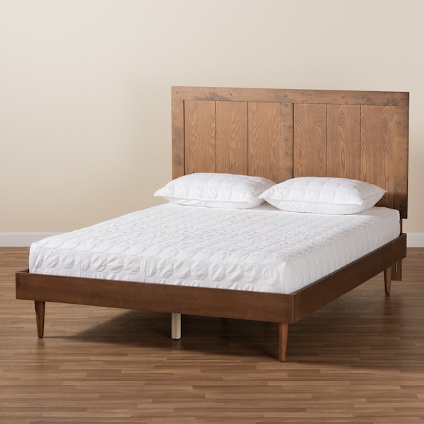 Baxton Studio Nicola Mid-Century Modern Transitional Ash Walnut Finished Wood King Size Platform Bed - 180-11157-9816-ZORO