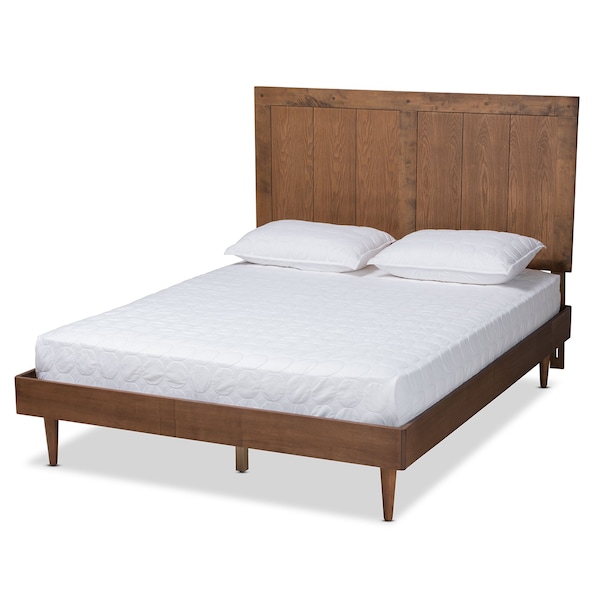 Baxton Studio Nicola Mid-Century Modern Transitional Ash Walnut Finished Wood King Size Platform Bed - 180-11157-9816-ZORO