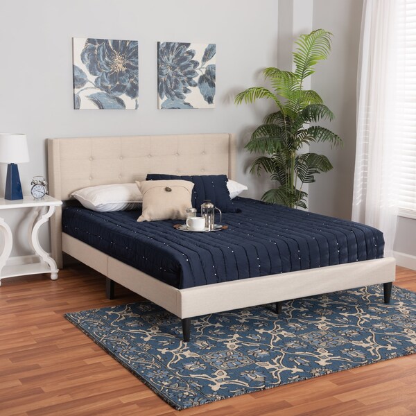 Baxton Studio Casol MidCentury Modern Transitional Beige Fabric Upholstered Full Size Platform Bed - 224-13085-ZORO