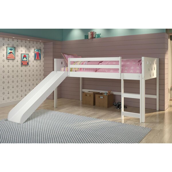 Kd Gabinetes PD-780ATW-785W Twin Size Circles Low Loft with Slide in White - KD3184468