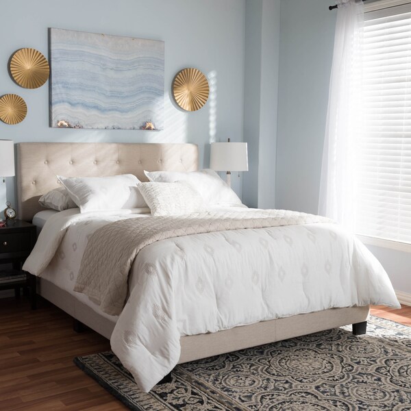 Baxton Studio Cassandra Modern Light Beige Upholstered King Size Bed - 136-7456