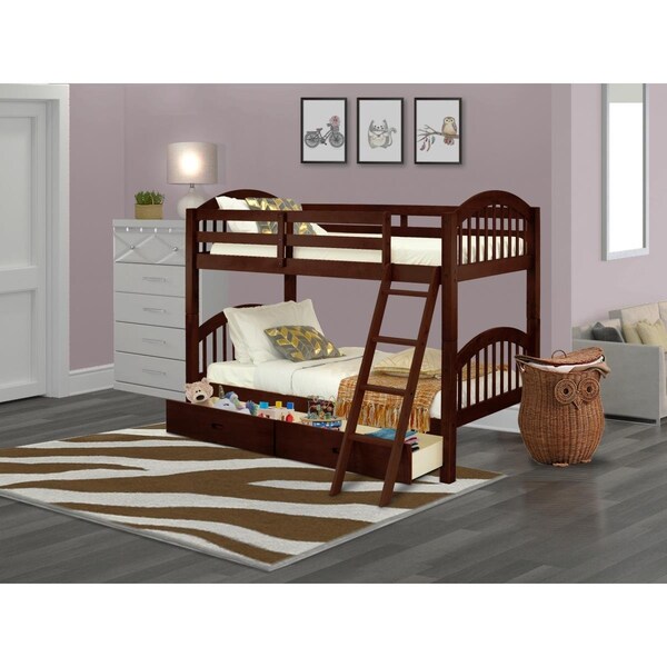 East West Furniture Verona Twin Size Bunk Bed with Under Drawer - Java - VEB-08-TA