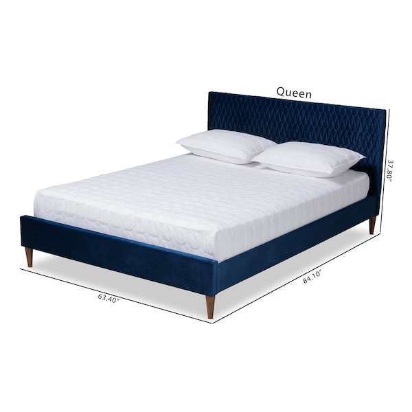 Baxton Studio Frida Royal Blue Velvet Upholstered Queen Size Bed - 157-9571