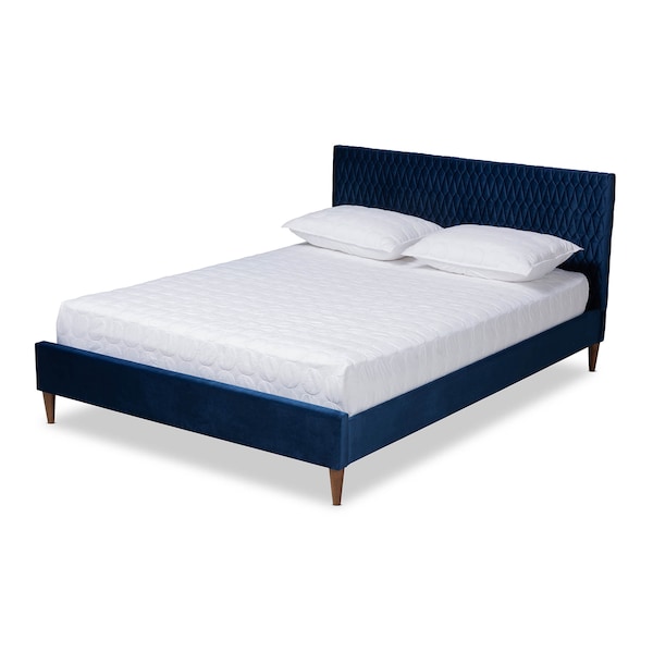Baxton Studio Frida Royal Blue Velvet Upholstered Queen Size Bed - 157-9571