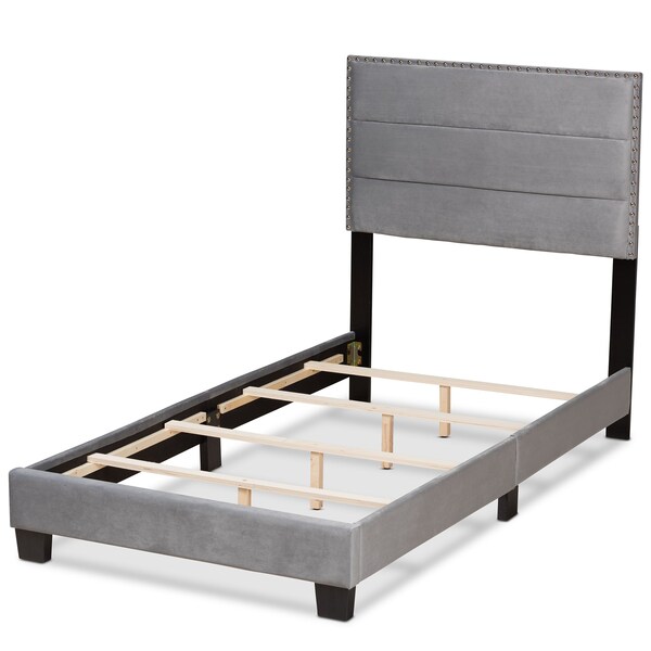 Baxton Studio Tamira Modern and Contemporary Glam Grey Velvet Fabric Twin Size Panel Bed - 183-11277-ZORO