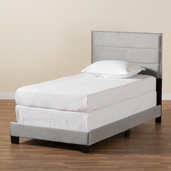 Baxton Studio Tamira Modern and Contemporary Glam Grey Velvet Fabric Twin Size Panel Bed - 183-11277-ZORO