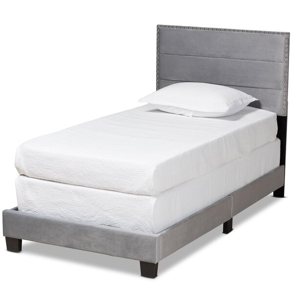 Baxton Studio Tamira Modern and Contemporary Glam Grey Velvet Fabric Twin Size Panel Bed - 183-11277-ZORO