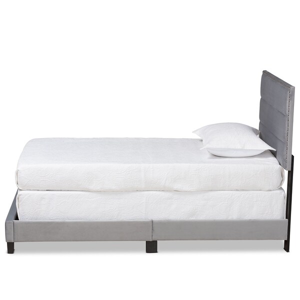 Baxton Studio Tamira Modern and Contemporary Glam Grey Velvet Fabric Twin Size Panel Bed - 183-11277-ZORO