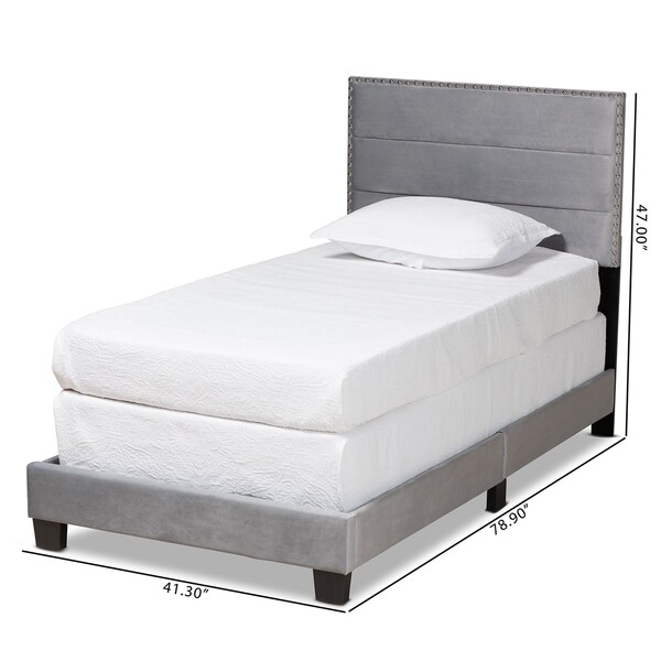Baxton Studio Tamira Modern and Contemporary Glam Grey Velvet Fabric Twin Size Panel Bed - 183-11277-ZORO