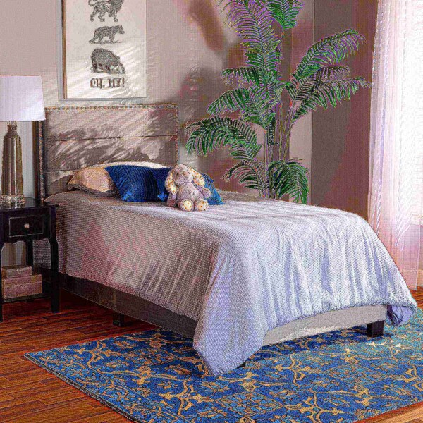 Baxton Studio Tamira Modern and Contemporary Glam Grey Velvet Fabric Twin Size Panel Bed - 183-11277-ZORO