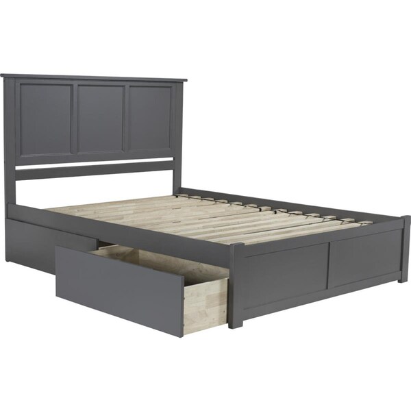 Atlantic Furniture Atlantic Furniture AR8642119 Madison Queen Platform Bed with Flat Panel Foot Board & 2 Urban Bed Drawers - Grey - AR8642119
