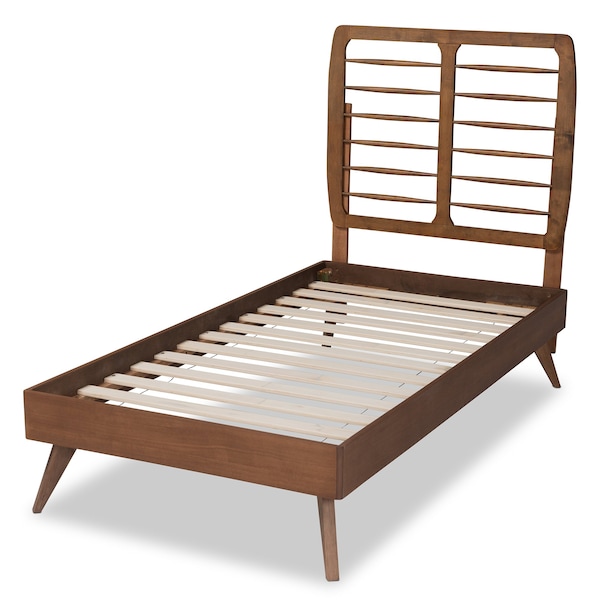 Baxton Studio Yana Mid-Century Modern Walnut Brown Finished Wood Twin Size Platform Bed - 188-11146-11159-ZORO