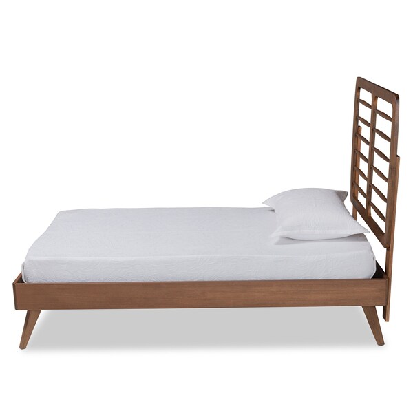 Baxton Studio Yana Mid-Century Modern Walnut Brown Finished Wood Twin Size Platform Bed - 188-11146-11159-ZORO