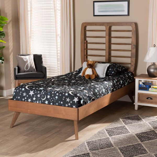 Baxton Studio Yana Mid-Century Modern Walnut Brown Finished Wood Twin Size Platform Bed - 188-11146-11159-ZORO