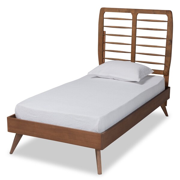 Baxton Studio Yana Mid-Century Modern Walnut Brown Finished Wood Twin Size Platform Bed - 188-11146-11159-ZORO