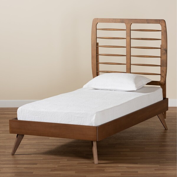 Baxton Studio Yana Mid-Century Modern Walnut Brown Finished Wood Twin Size Platform Bed - 188-11146-11159-ZORO