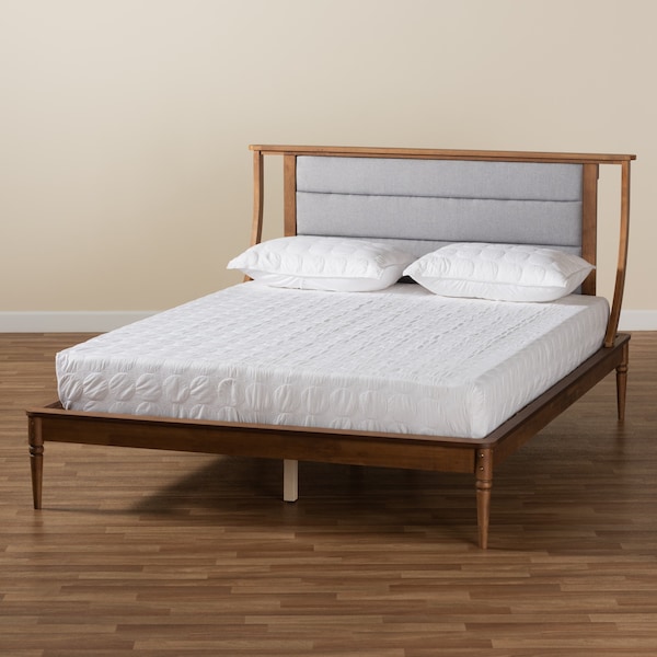 Baxton Studio Regis ModernLight Grey Fabric Upholstered and Walnut Brown Finished Wood Platform Bed-Queen - 192-11502-ZORO