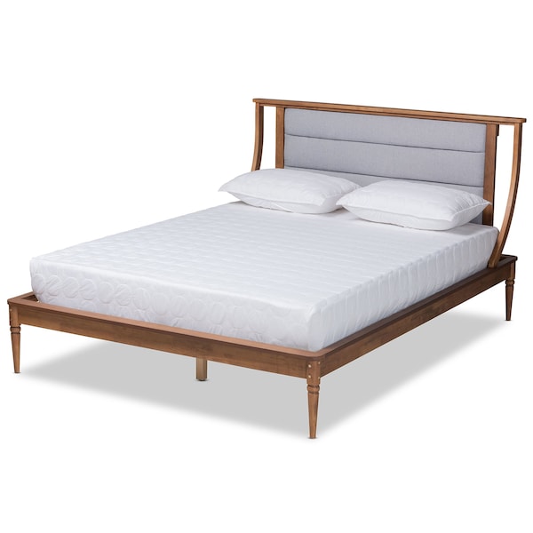 Baxton Studio Regis ModernLight Grey Fabric Upholstered and Walnut Brown Finished Wood Platform Bed-Queen - 192-11502-ZORO
