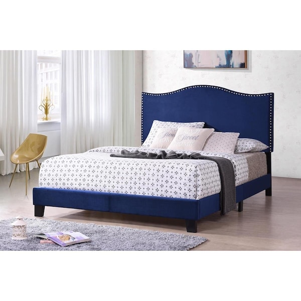 Kings Furniture Velvet Upholstered Bed, Blue - Full Size - B8025F