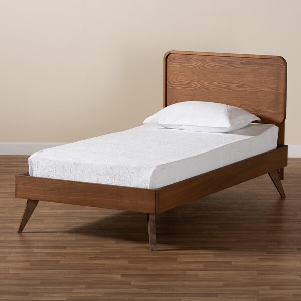 Baxton Studio Leola Mid-Century Modern Transitional Walnut Brown Finished Wood Twin Size Platform Bed - 187-11163-11159-ZORO
