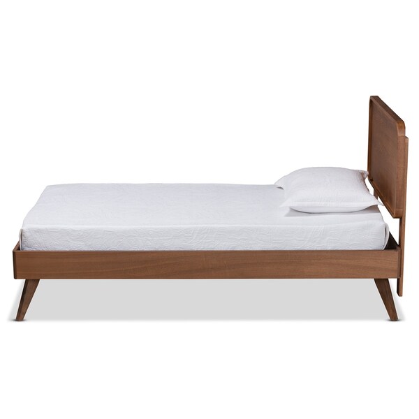 Baxton Studio Leola Mid-Century Modern Transitional Walnut Brown Finished Wood Twin Size Platform Bed - 187-11163-11159-ZORO