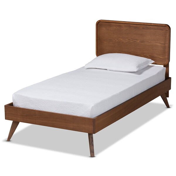 Baxton Studio Leola Mid-Century Modern Transitional Walnut Brown Finished Wood Twin Size Platform Bed - 187-11163-11159-ZORO