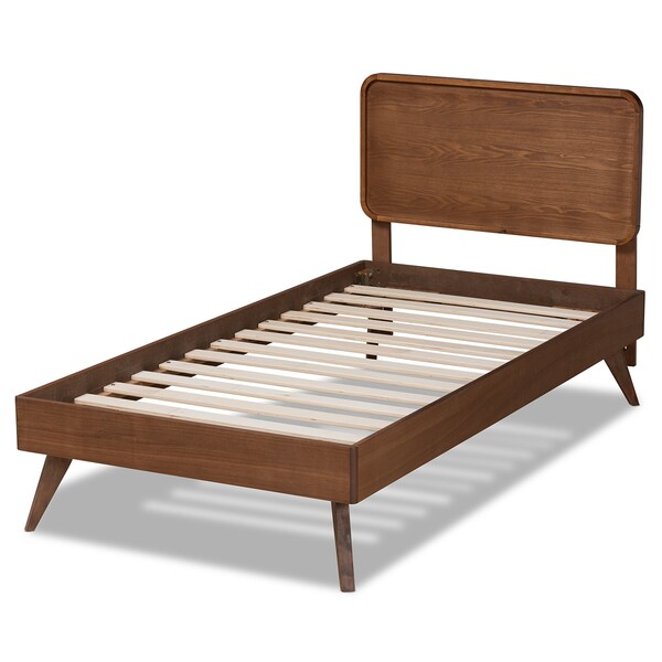 Baxton Studio Leola Mid-Century Modern Transitional Walnut Brown Finished Wood Twin Size Platform Bed - 187-11163-11159-ZORO