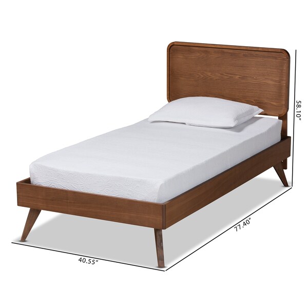 Baxton Studio Leola Mid-Century Modern Transitional Walnut Brown Finished Wood Twin Size Platform Bed - 187-11163-11159-ZORO