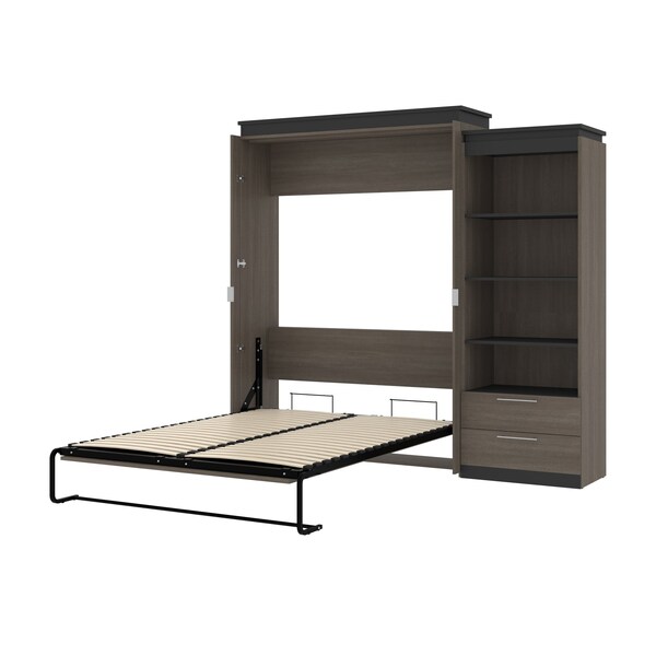 Bestar Orion Queen Murphy Bed and Shelving Unit with Drawers (95W), Bark Gray & Graphite - 116883-000047
