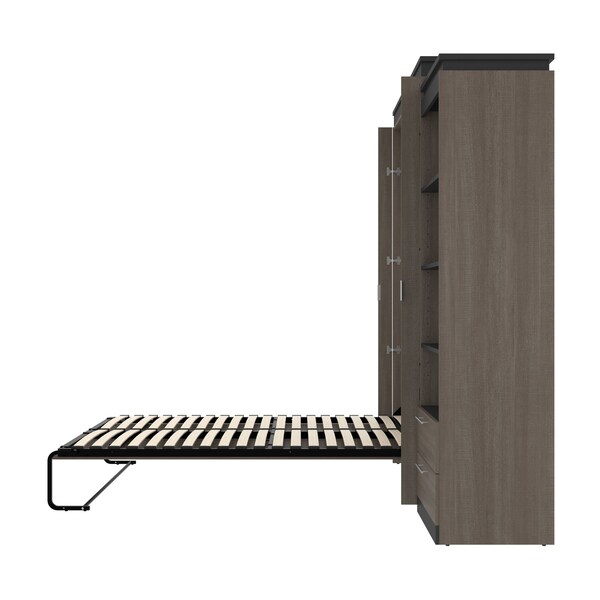 Bestar Orion Queen Murphy Bed and Shelving Unit with Drawers (95W), Bark Gray & Graphite - 116883-000047