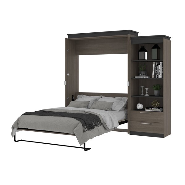 Bestar Orion Queen Murphy Bed and Shelving Unit with Drawers (95W), Bark Gray & Graphite - 116883-000047