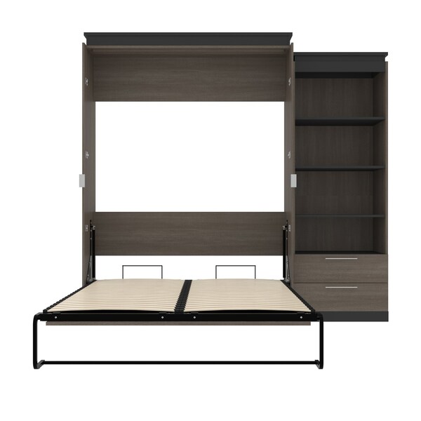 Bestar Orion Queen Murphy Bed and Shelving Unit with Drawers (95W), Bark Gray & Graphite - 116883-000047