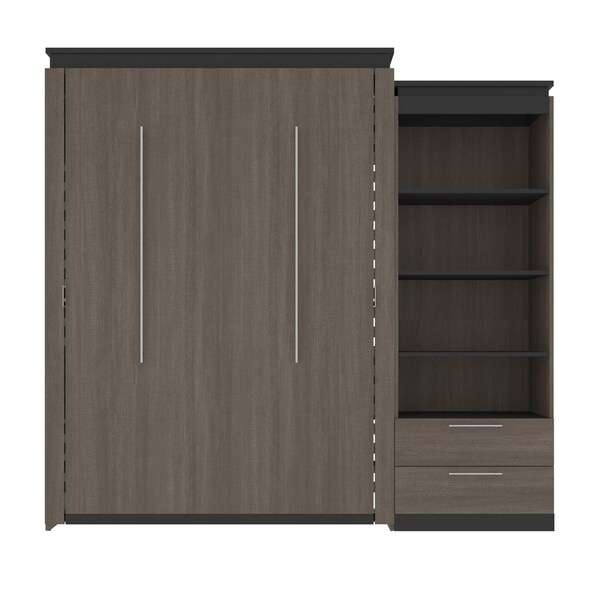 Bestar Orion Queen Murphy Bed and Shelving Unit with Drawers (95W), Bark Gray & Graphite - 116883-000047