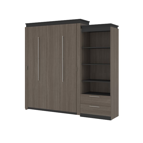 Bestar Orion Queen Murphy Bed and Shelving Unit with Drawers (95W), Bark Gray & Graphite - 116883-000047