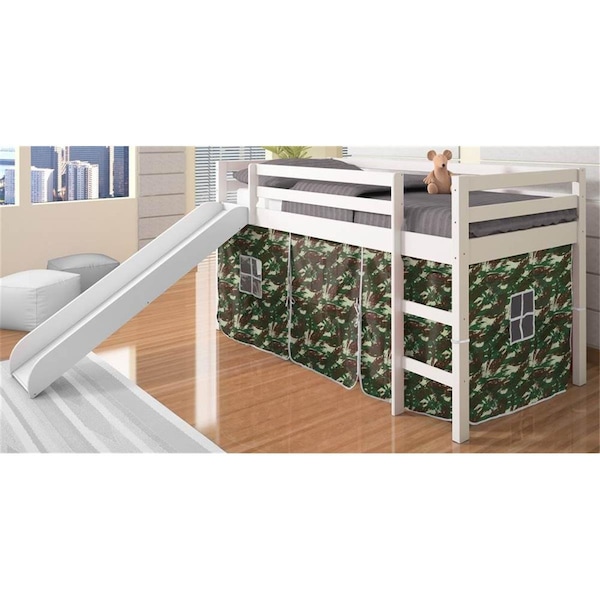 Donco Kids PD-750TW-C Kits Tent Loft with Slide & Slat Mattress - Twin, White - PD_750TW_C