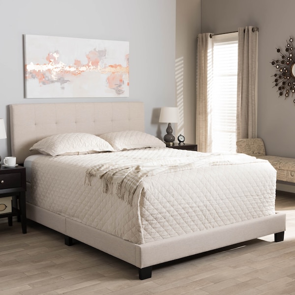 Baxton Studio Brookfield Modern Beige Upholstered Grid-tufting Queen Size Bed - 131-7314
