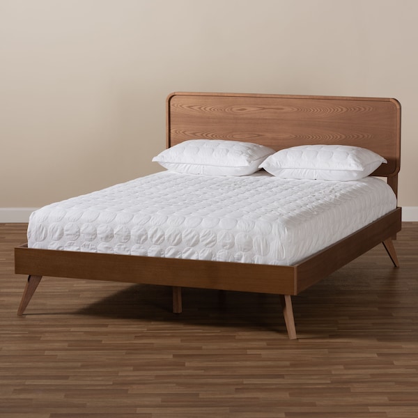 Baxton Studio Demeter Mid-Century Walnut Brown Finished Wood King Size Platform Bed - 156-9409-9430