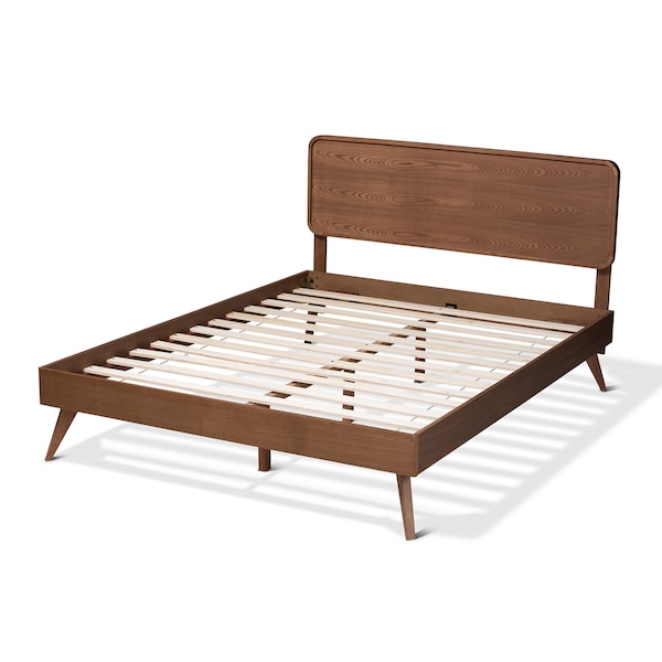 Baxton Studio Demeter Mid-Century Walnut Brown Finished Wood King Size Platform Bed - 156-9409-9430