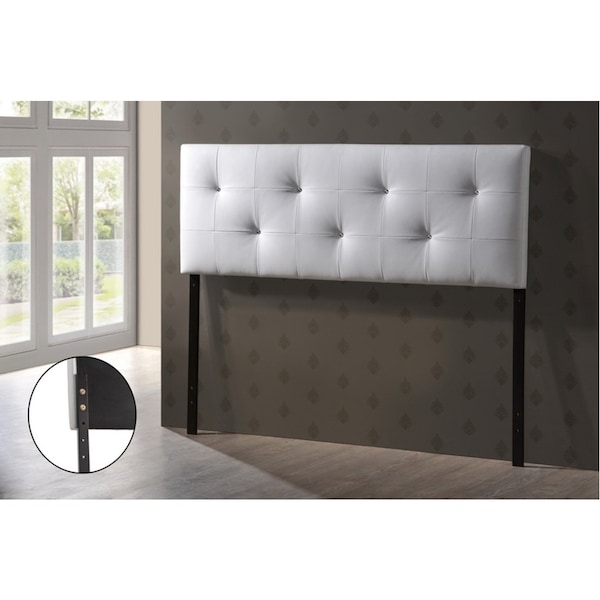 Baxton Studio Dalini Queen White Faux Leather Headboard with Faux Crystal Buttons - 106-5362