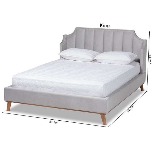 Baxton Studio Adelie Grey Velvet Walnut Wood King Size Wingback Platform Bed - 163-10287
