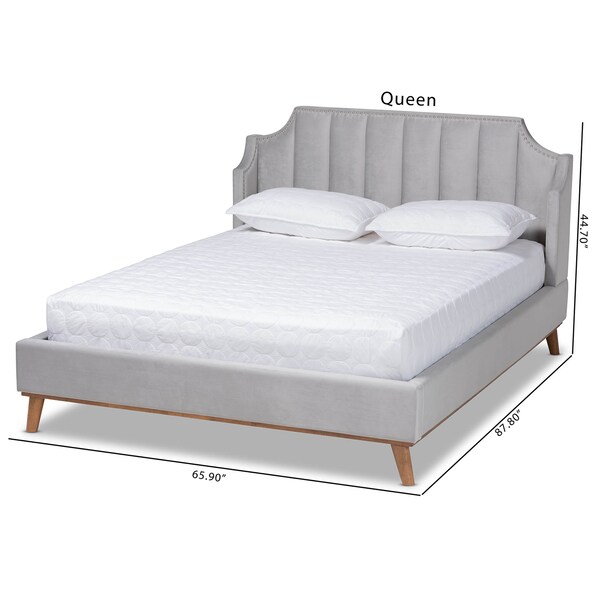 Baxton Studio Adelie Grey Velvet Walnut Wood King Size Wingback Platform Bed - 163-10287