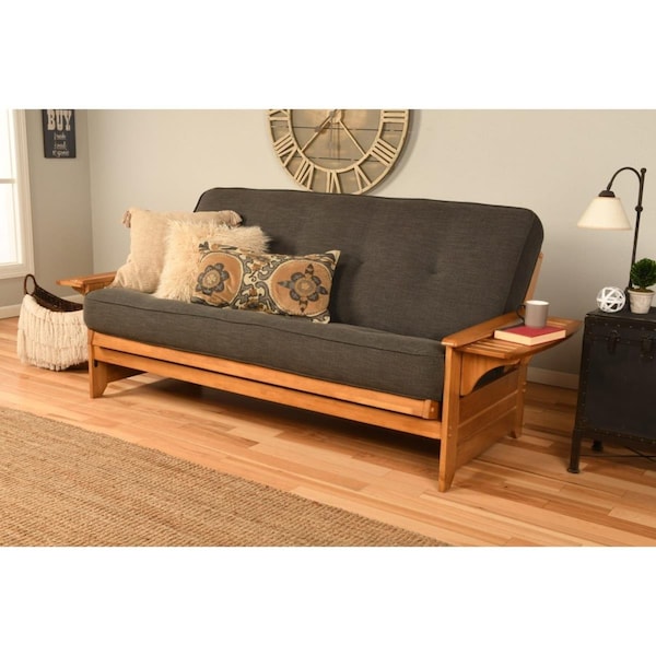 Kodiak Phoenix Butternut Futon Frame with Linen Charcoal Mattress - Full Size - KFPHBTLCHALF5MD3