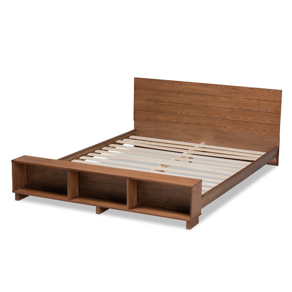 Baxton Studio Regina Wood Full Size Platform Storage Bed with Built-In Shelves - 164-10674