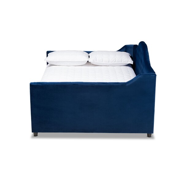 Baxton Studio Perry Blue Velvet Upholstered and Tufted Full Size Daybed with Trundle - 156-9451