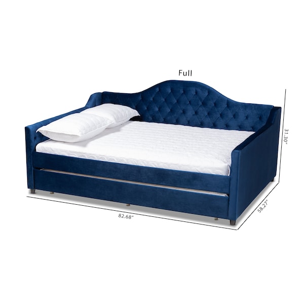 Baxton Studio Perry Blue Velvet Upholstered and Tufted Full Size Daybed with Trundle - 156-9451