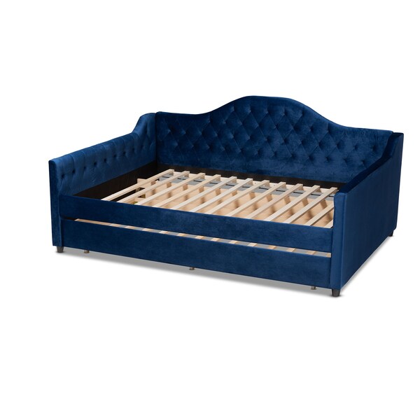 Baxton Studio Perry Blue Velvet Upholstered and Tufted Full Size Daybed with Trundle - 156-9451
