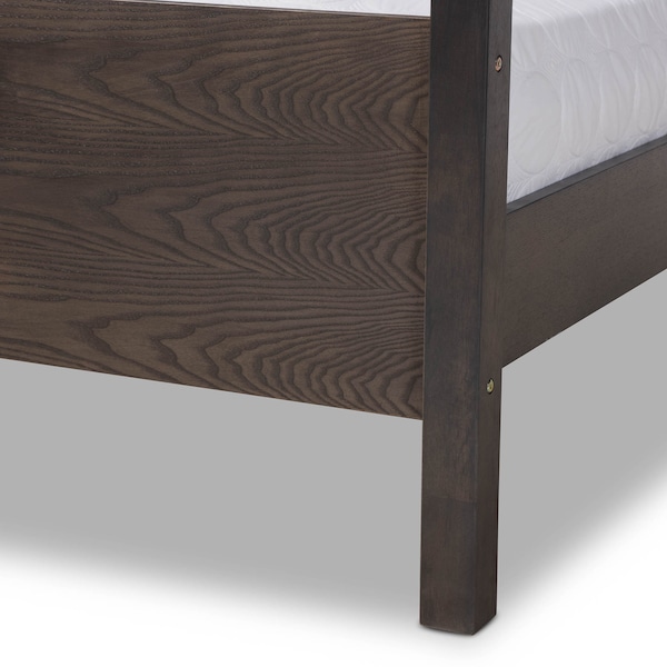 Baxton Studio Natasha Grey Upholstered and Oak Wood King Size Platform Canopy Bed - 167-10721