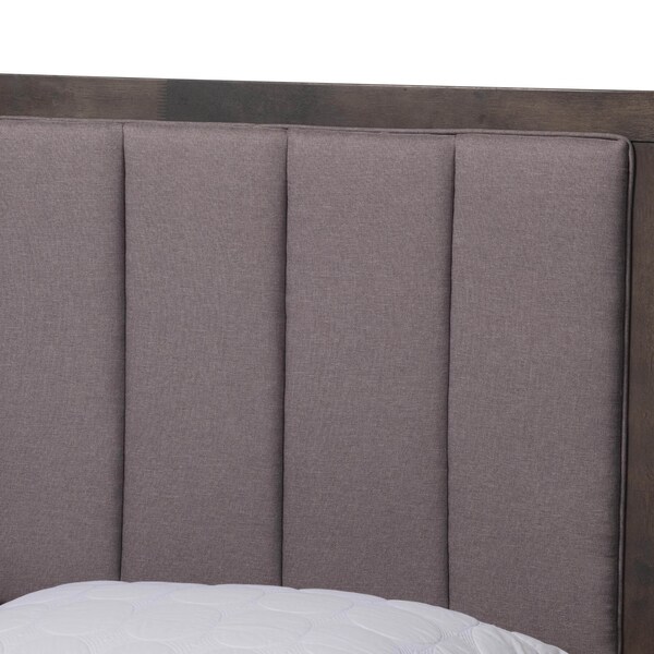Baxton Studio Natasha Grey Upholstered and Oak Wood King Size Platform Canopy Bed - 167-10721