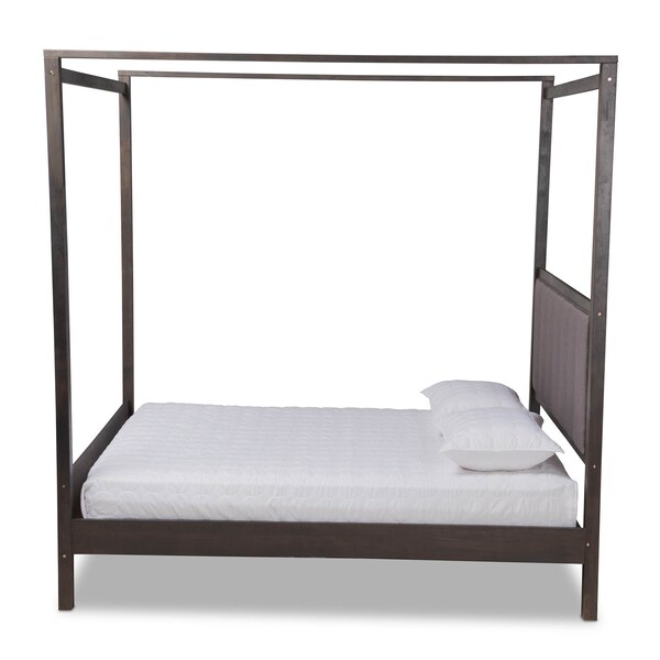 Baxton Studio Natasha Grey Upholstered and Oak Wood King Size Platform Canopy Bed - 167-10721